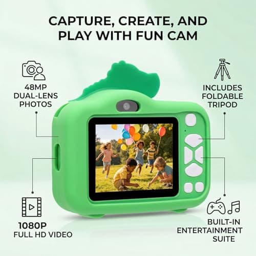 Jectse Kids Digital Camera, 48MP 1080P HD Dual Lens Selfie Camera with 8X Zoom Tripod Games Music Filters, for Boys Girls Age 3-12 Birthday Gift Travel Use — view 6
