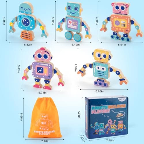 SEMKOTREE Building Blocks Montessori Toys, Fine Motor Skills Toys Construction Toys with Snap Fasteners, Wooden Blocks Travel Toys, Wooden Toys Learning Toys Gifts for 3 Year Old Girl Boy — view 3