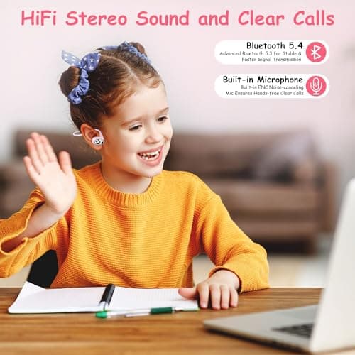 iDIGMALL Cute Panda Kids Headphones, Open Ear Earbuds for Kids, Pink — view 5