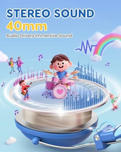 awatrue Kids Headphones, HK05 Wired Headphones for Kids with 74/85db Volume Limited, HD Sound, Sturdy Design & Super Light-135g, Over Ear earphones for iPad/Boys/Travel/School/Tablet (Blue) — view 3