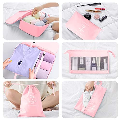Packing Cubes for Suitcase,Geediar 9 PCS Travel Luggage Packing Organizers Waterproof Travel Essentials Bag Clothes Shoes Cosmetics Toiletries Bags(d-Pink) — view 3