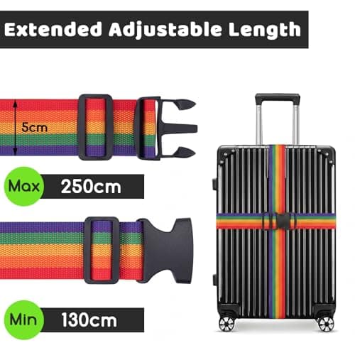 WISYOK Luggage Straps Extended, 2 Pack, 130-250cm Adjustable, Rainbow — view 2