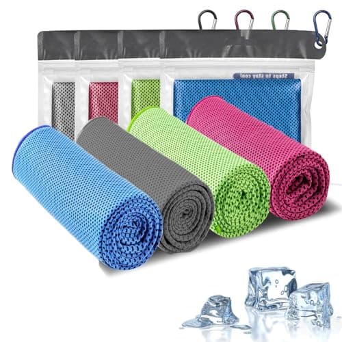 SoftcuteLee 4 Pack Cooling Towels (100x30 cm) Cool Cold Towel, Soft Breathable Microfibre Towels for Neck, Yoga, Golf, Gym, Camping, Running, Fitness, Workout & More Activities
