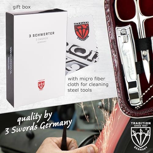 3 Swords Germany - brand quality 8 piece manicure pedicure grooming kit set with burgundy synthetic leather case - Made by 3 Swords — view 6