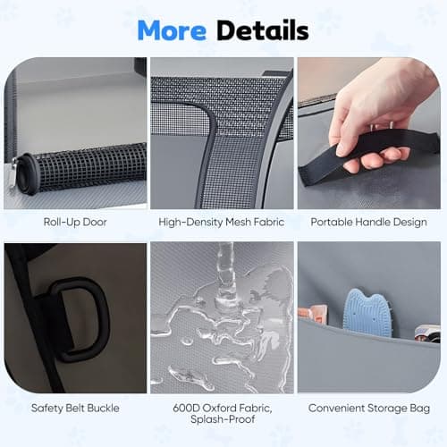 Foldable Pet Car Carrier Bag 100×50×50cm, Dual-Compartment Dog Car Seat for 2 Cats/Medium Animals, Breathable Mesh Pet Travel Crate with 4 Side Doors/Storage Pocket, Collapsible Portable Pets Carrier — view 3