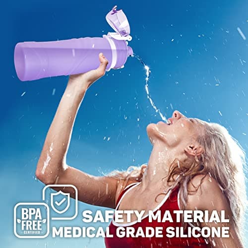 Kemier Collapsible Water Bottle - Drinks Bottle Silicone Foldable Water Bottle for Travel Gym Hiking BPA Free Portable Leakproof Sports Water Bottle with Carabiner 750ML 26OZ — view 2