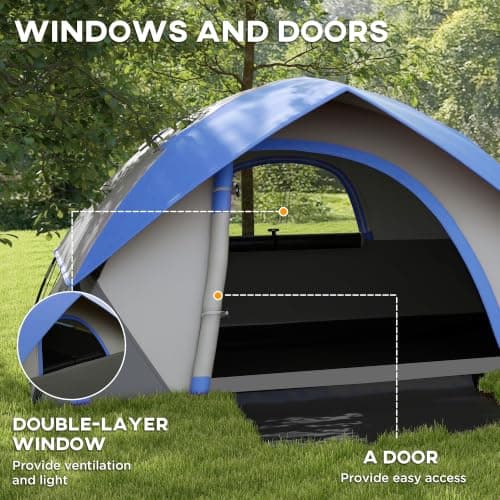 Outsunny Camping Tent 2 Man Dome Tent 3000mm Waterproof Grey and Dark Blue — view 5