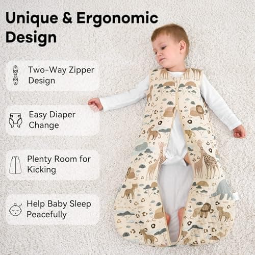 Unnivoll Baby Sleeping Bag 1.5 Tog 6-12 Months Cotton Sleep Sack Baby Sleep Bag Wearable Blanket with 2-Way Zipper for Newborn Infant Apricot Elephant — view 4