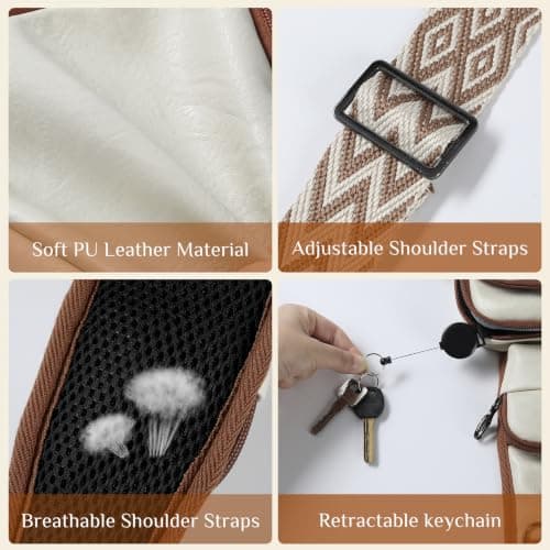 BROADREAM Crossbody Bags for Women PU Shoulder Bag - Water Resistant Small Sling Chest Bag Purses with Zipper Lock & RFID Blocking Fanny Pack Cross Body Bag for Ladies Travel Shopping — view 6