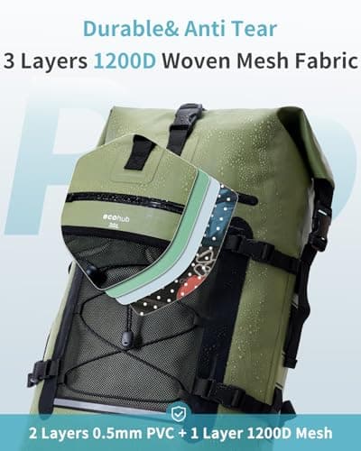 ECOHUB Waterproof Dry Bag Backpack, Roll Top Closure Heavy Duty Waterproof Backpack, Dry Bag Rucksack with IPX8 Waterproof Phone Case for Hiking, Kayaking, Boating, Camping, Fishing, 30L-Green — view 6