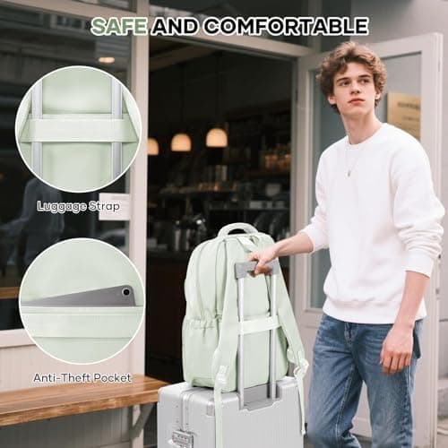 HYC00 School Bag Girls Teens Backpack Womens Fits 15.6 Inch Laptop Water-Resistant Lightweight Rucksack Bag for Women with Anti-Theft Pocket for School College Travel Work Casual Daypacks, Mint Green — view 6