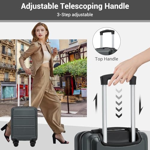 Kono 15 Inch Ryanair 40x30x20 Carry On Hand Luggage, Lightweight Hard Shell Cabin Bag, Small Suitcase with 4 Spinner Wheels (Grey/Black) — view 4