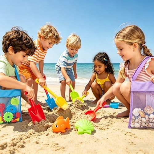 QIWEIQING 5-Pack Colorful Mesh Beach Bags, Mesh Beach Bags for Toys Sand Away Tote with Zipper for Child Swim Pool Travel Sandy Shoes Wet Towels. Yellow, Rose Red, Purple, Green, Blue(5-Pack) — view 3