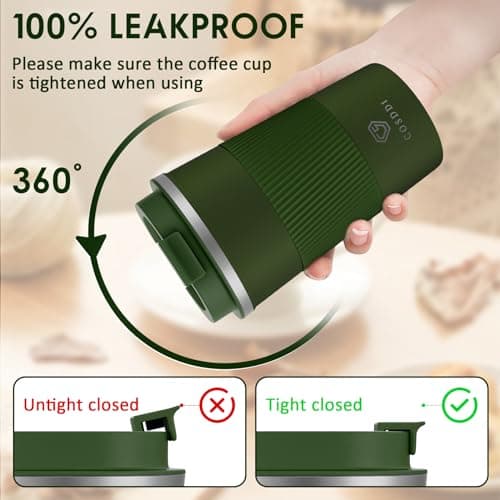 CS COSDDI Travel Mugs, Insulated Coffee Cup with Leakproof Lid - Reusable Coffee Cups Travel - Car Coffee Cup - Stainless Steel Coffee Mug for Hot and Cold Water and Tea(Green-A, 510 ml) — view 3