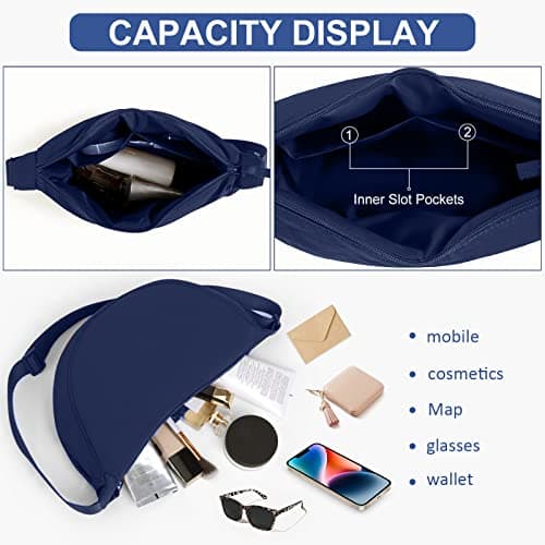 DKIIL NOIYB Crescent Bag for Women Men, Nylon Crescent Bags Hobos Crossbody Bag Portable Crescent Purse with Adjustable Strap Solid Color Chest Bag Shoulder Bag Fanny Packs, A12-navy Blue, 31cm — view 6