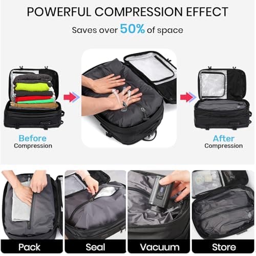 H.yeed Vacuum Backpack Travel Bag with Pump, Expandable 60L Travel Rucksack with USB/Type-C Charging Port&TSA Lock, Waterproof Lightweight Business Laptop Backpack, Fits 17.3 Inch Laptop-Dark Blue — view 4