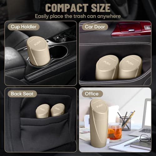 Car Trash Can Bin with Lid - 2 Packs Car Garbage Can Cup Holder - Beige Mini Leakproof Vehicle Trash Garbage Can Bin with 40pcs Trash Bags-Car Organizers and Storage for Front Back Seat Accessories — view 3
