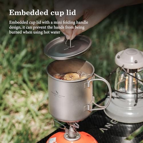 Boundless Voyage Camping Cookware 420ml Titanium Camping Pot with Lid Foldable Handle Ultralight Titanium Cup Coffee Mug for Backpacking Hiking Ti3025D — view 5
