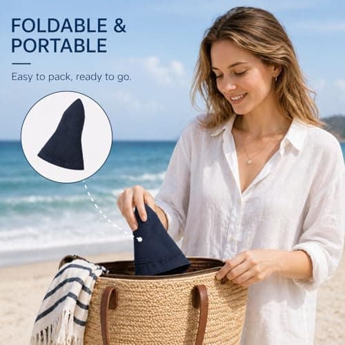 Wide Brim Women Sun Hat Summer Beach Bucket Fishing Hats Metal Wired Edge Packable UV Protection for Hiking Garden Travel, M2835-navy, One Size — view 5