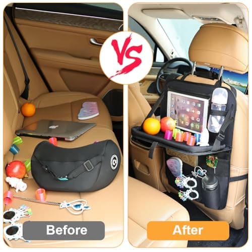 URAQT Car Seat Organizer, Car Organiser for Kids, 8 Storage Pockets with Foldable Table Tray and Tablet Holder, Multifunctional WaterProof Back Seat Protector, for SUV, Truck, Travel Accessories — view 4