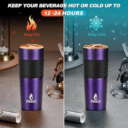 OKKLE Travel Mugs for Hot Drinks 600ml, Insulated Coffee Mug with Leakproof Lid BPA-Free Coffee Travel Mug, Vacuum Insulation Stainless Steel Cup for Hot and Cold Coffee and Tea — view 4