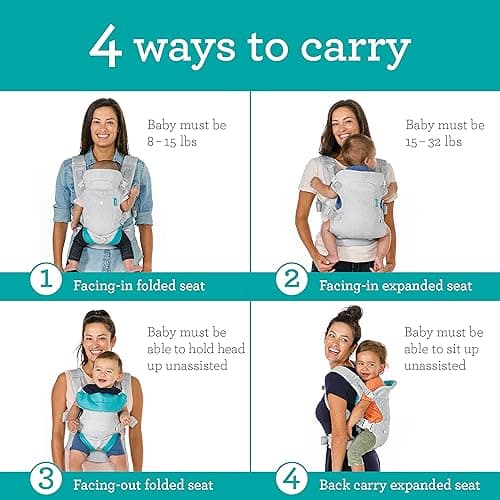 Infantino Flip 4-in-1 Light & Airy Convertible Baby Carrier - Breathable, Lumbar Support, Adjustable Waist Belt, Head Support, Ergonomic Seat, Plush Straps for Newborn to Toddler 3,6-14,5kg — view 2