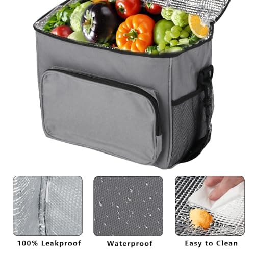 10L Insulated Lunch Bag, Collapsible Portable Cooler Tote with Front Pocket — view 4