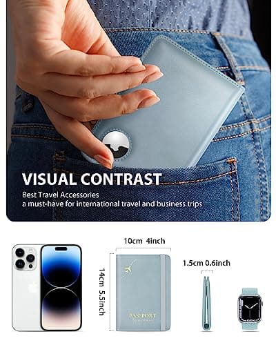 Stouchi Passport Holder Airtag Wallet UK Passport Cover Protector PU Leather Travel Wallet Case Organiser Document Holder for Men&Women Passport,Business Cards,Boarding Passe(Azure) — view 4