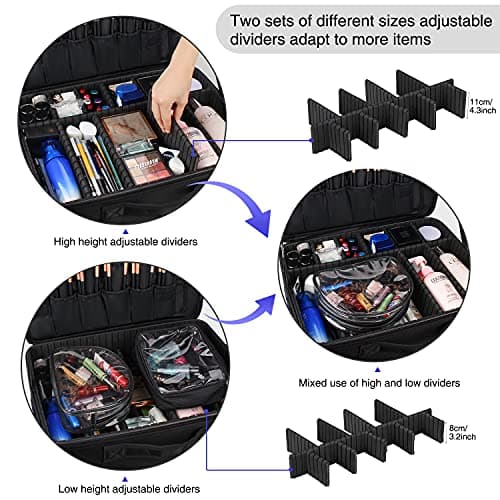 Relavel Professional Makeup Case Large Makeup Organiser Luggage Vanity Case with Adjustable Dividers Cosmetic Storage Box for Women, Makeup Artist Must Haves, Black, XL, Cosmetic Case — view 4