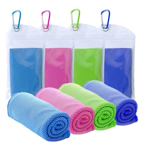 SZELAM [4 Pack] Cooling Towel (40”x 12”) Sweat Towel, Cool Rags Neck, Ice Towel Sport, Yoga, Trip, Beach, Camping, Cruise, Gym and More, Wet Towels Cool Down Neck, Sky Blue/Rose Red/Green/Royal Blue