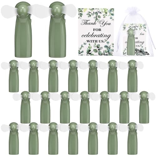 Fumete 24 Sets Wedding Favors for Guests Bulk Mini Fan Handheld Wedding Portable Fan with Thank You Card Gift Bags Battery Operated Small Personal Fans for Bridal Shower Summer Party Favor, Sage Green