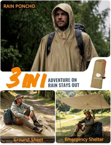 ANYOO Waterproof Rain Poncho Lightweight Reusable Adult Unisex Multi-use — view 6