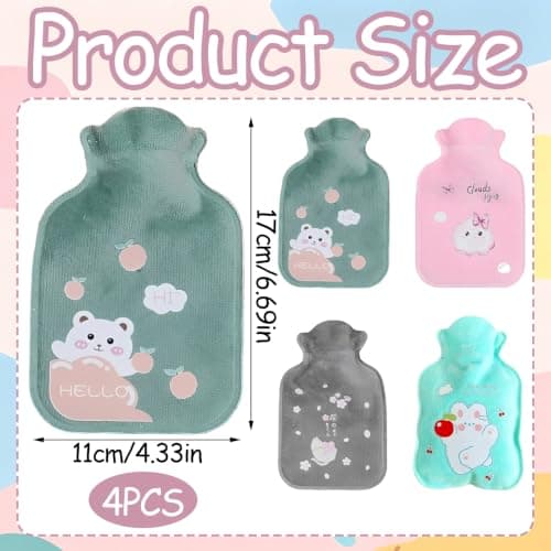 Mini Hot Water Bottle, 4-Pack with Covers, Pink Grey Green Blue — view 2