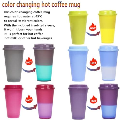 Yisituo 480ml Reusable Coffee Cups with Lids, Plastic Tumblers, 12 Pack Colour Changing Travel Mugs, for Home, Car, Beach, Camping, and Party (12, Rainbow) — view 5