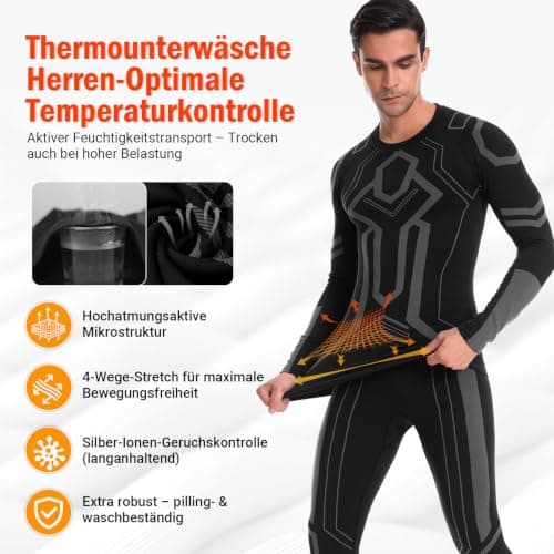 MEETWEE Men's Thermal Underwear Breathable Men's Thermal Functional Underwear Winter Ski Underwear Thermal Underwear Base Layer Ski Winter Sports, Grey (grey-1), L — view 2