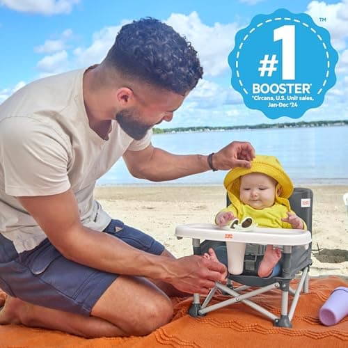 Bright Starts Pop 'N Sit Portable Booster, Indoor/Outdoor Use, Floor Seat with Feeding Tray, Grey, 6 Mos - 3 Yrs — view 3