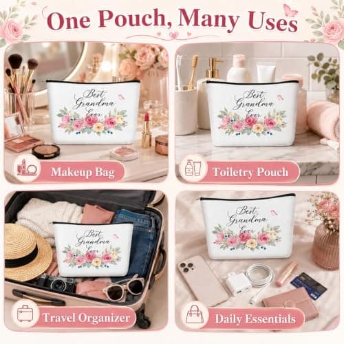 RUHSNJK 2 Piece Grandma Gifts, Watercolor Floral Cosmetic Bag and Heart Keychain, Versatile Presents for Grandmother for Travel Home and Daily Accessory — view 5