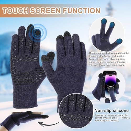 wokdsbl 4Pcs Mens Hat Scarf Gloves Set with Socks Navy Blue — view 4