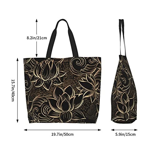 AABSTBFM Boho Gold Lotus Flowers Printed Shopping Bags For Women Ladies Girls - Large Reusable Waterproof Shoulder Tote Bag, Grocery Bags, Shopper Handbag, And Beach Bag — view 5