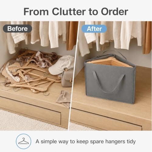 2 Pcs Hanger Storage Set, Triangular Hanger Storage Bag, Foldable Large-Capacity Clothing Storages Box, Moisture-Proof with Handles, Suitable for Wardrobes, Balconies, and Bathrooms (Gray) — view 6