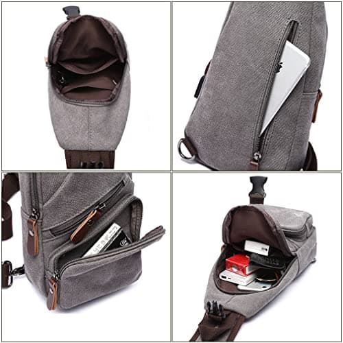 WTiger Canvas Sling Bag Crossbody Backpack Shoulder Casual Rucksack for Men Women Outdoor Cycling Hiking Travel Fishing Shopping trekking Coffee — view 5