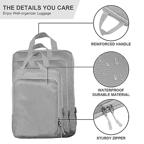 Compression Packing Cubes,Travel Storage Bag, Travel Packing Essentials for Suitcase Organizer Bags, Packing Organiser for Carry On Luggage (Grey, Set of 4) — view 2