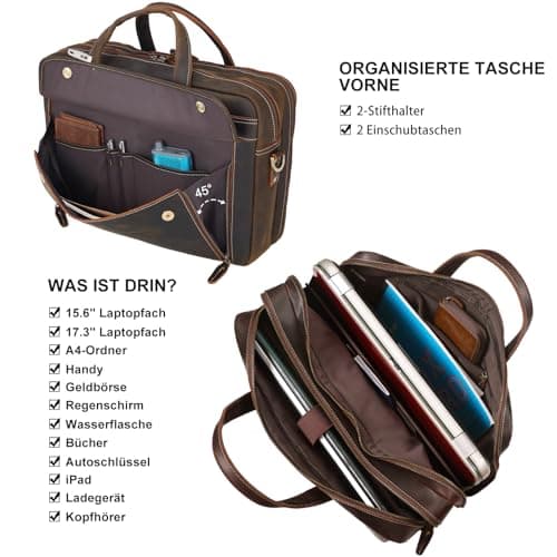 TIDING Genuine Leather Briefcase for Men 17" Laptop Bag Business Travel — view 4