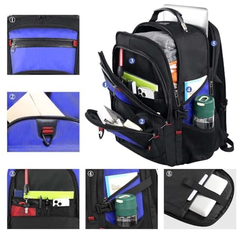 Z-MGKISS 17.3 Inch Large Backpack, Travel Laptop Bag for Men, College Backpack with USB Port, TSA-Approved Water Resistant Rucksack, Heavy Duty Business Weekender Bag, Blue — view 2