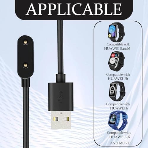 USB Charger Cable for Huawei Band 9/8/7/6/6 Pro/Watch Fit/Fit 2/Fit Mini/Honor Band 9/7/6/Watch ES/4X/4Pro Samsung Galaxy Fit 3 Smartwatch Replacement Magnetic Charging Cord, Black 1M — view 3