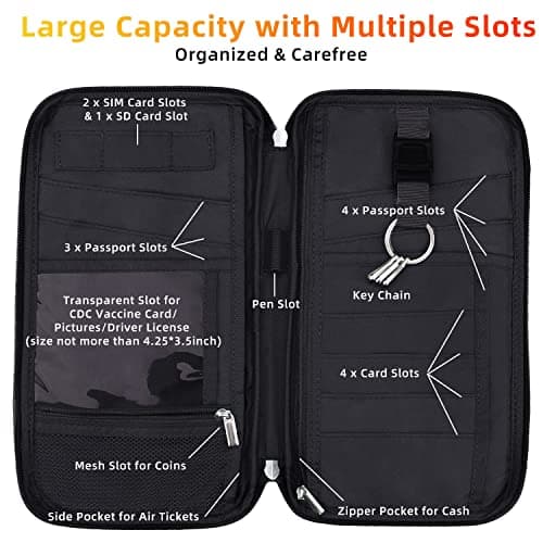WALNEW Family Passport Holder Wallet, RFID Blocking Travel Document Organiser with Airtag Holder, Holiday Essentials Multiple Passport Covers Bag, Gifts for Women Men (Black) — view 3