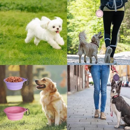 2 Pack Collapsible Dog Bowl, Foldable Silicone Dog Water Bowl, Portable Travel Dog Bowl For Food And Water, Non Slip Collapsible Bowl For Outdoor Walking Hiking And Training Pets (Pink+Purple) — view 5