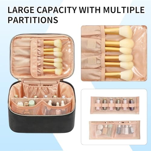 Travel Makeup Bag Portable Cosmetic Bag with Makeup Brushes Organiser Black — view 3