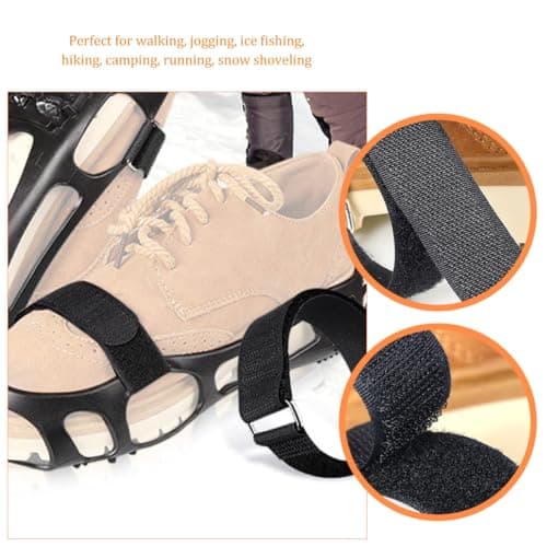 JOINPAYA 4 pcs Adjustable Shoe Crampons Strap Anti-Slip Shoes Crampons Strap with Rounded Metal Buckle Shoe Cover for Hiking Climbing Walking Jogging Camping and Ice Fishing — view 4