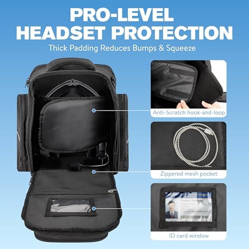 Flight Bag for Pilots, Pilot Bag for Aviation Headset with Padded Protection, Fits Aviation Headset, iPad & Flight Accessories, Multiple Pockets & Shoulder Strap, Gift for Pilots, Black (Bag Only) — view 3